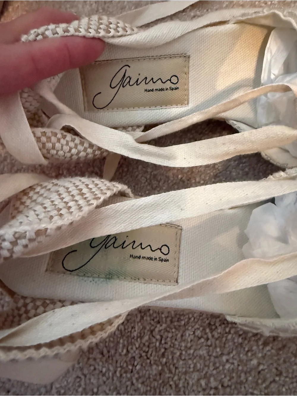 Gaimo hand made Lace Ankle-Tie Espadrille Wedges in Cream